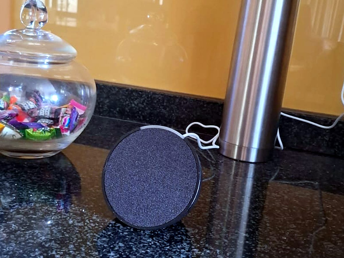 Amazon Echo smart speaker on a kitchen countertop